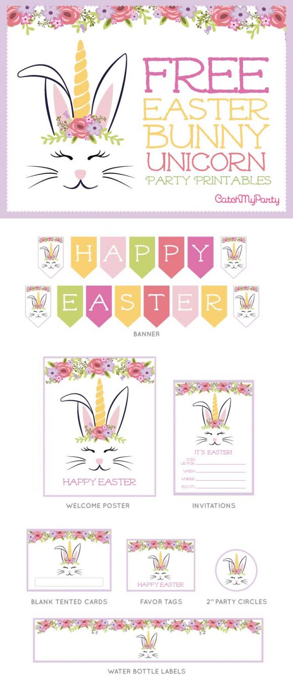 FREE Easter Bunny Unicorn Party Printables | CatchMyParty.com FREE Easter Bunny Unicorn Party Printables | CatchMyParty.com