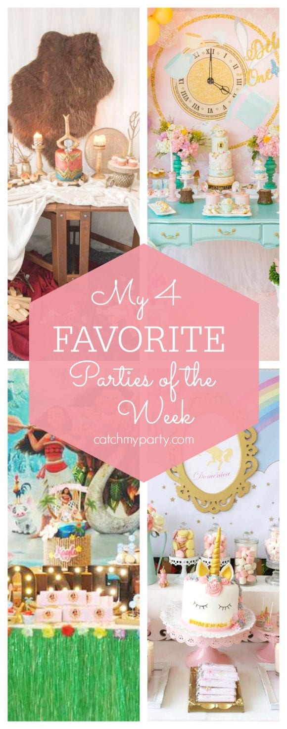 My favorite parties this week include a Wonder Woman birthday party, an Alice in Wonderland party, a Moana birthday and a unicorn party | CatchMyParty