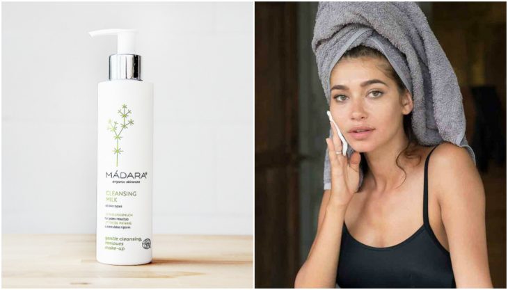 Chica limpiando su cara