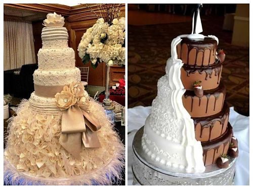 Tarta nupcial con plumas