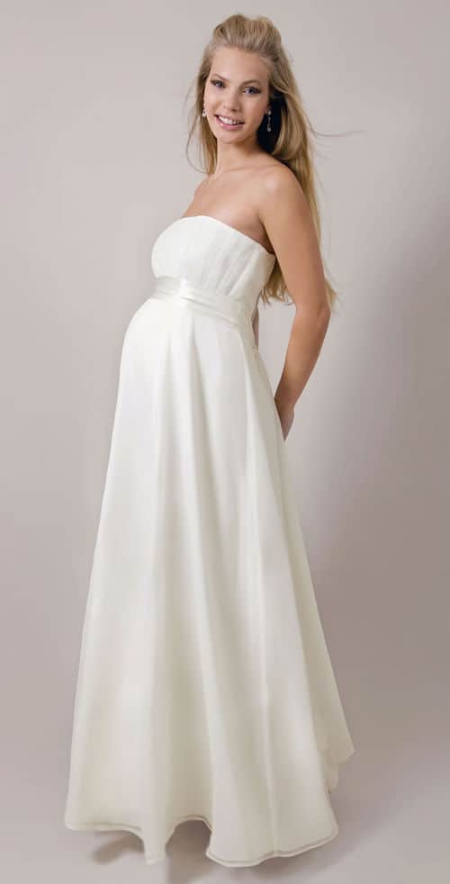 Vestido sencillo escotado novia embarazada