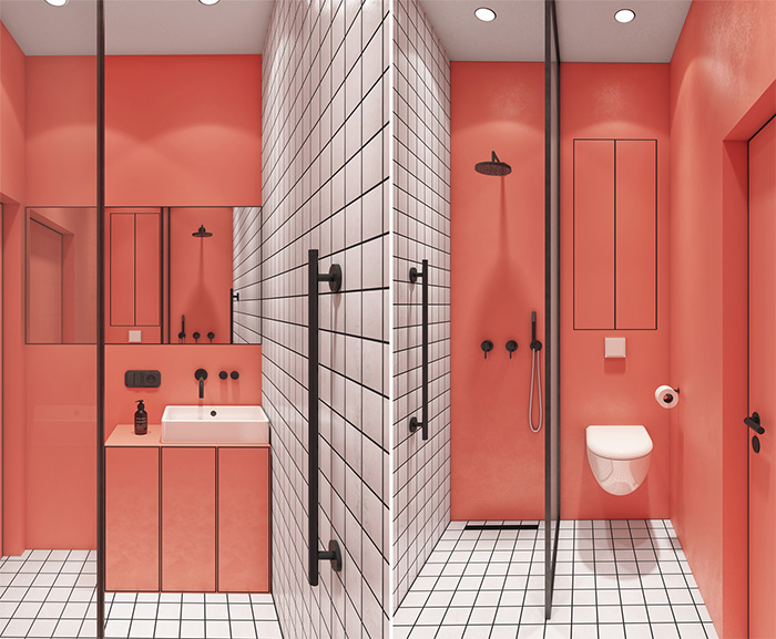 Baño de diseño rosa